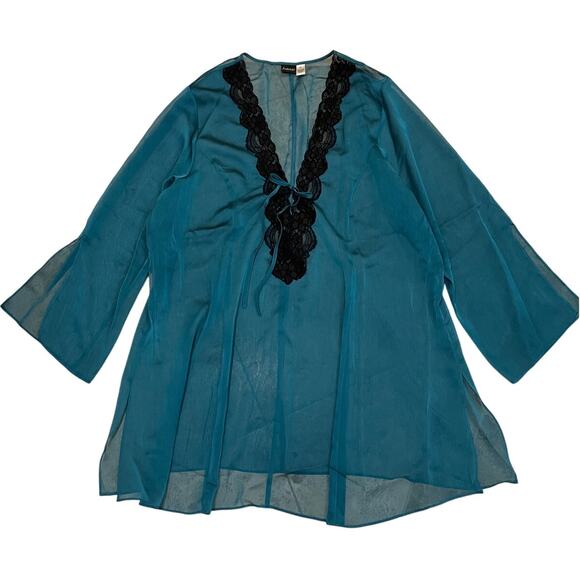 Frederick’s of Hollywood 3X Sheer Teal Nighty | Black Lace Trim, NWOT - Picture 1 of 6
